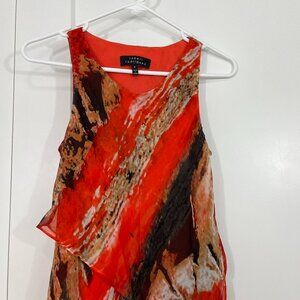 Robert Rodriguez Size 4 Orange, Black Silk Asymmetrical Hem Tiered Tank Dress